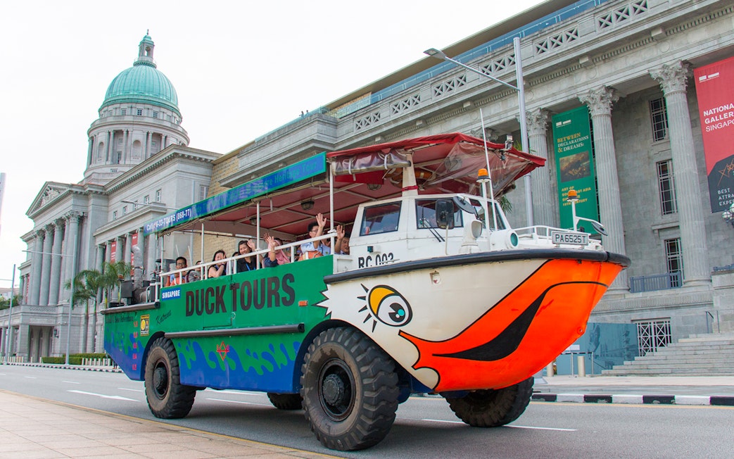 DUCKtours vehicle in front of National Gallery Singapore.
