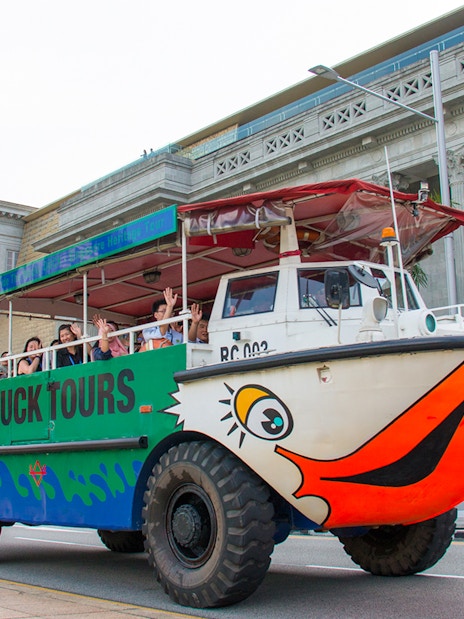 DUCKtours vehicle in front of National Gallery Singapore.