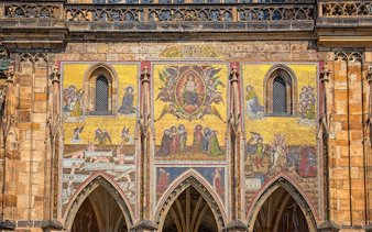 Mosaic artwork on the Golden Portal of Prague Castle, Czech Republic.