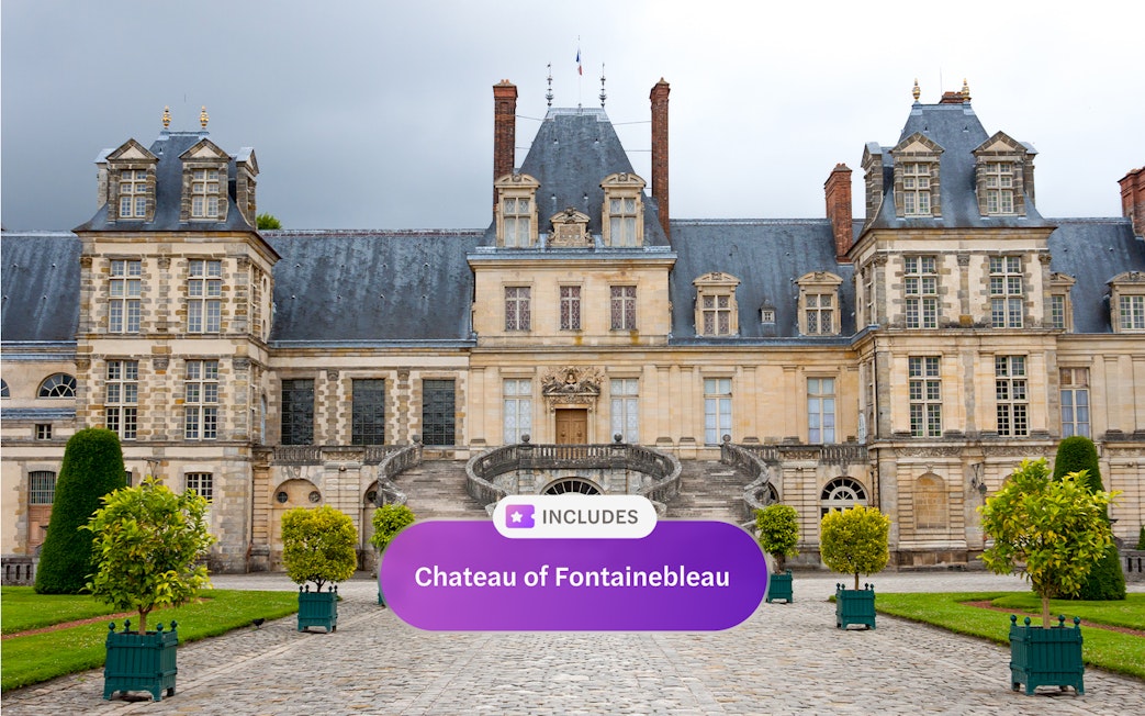 Chateau of Fontainebleau entrance with Paris Museum pass offer.