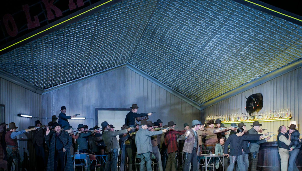 Performers in a saloon scene from La Fanciulla del West on Broadway.
