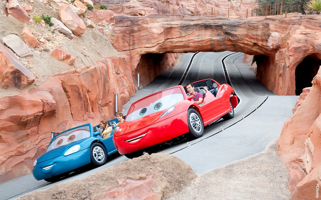 Radiator Springs Racers ride at Cars Land, Disneyland Adventure Park, California.