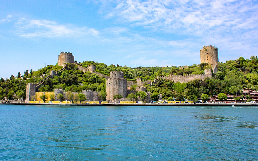 Bosphorus view of Rumeli Fortress with lush greenery, Istanbul.