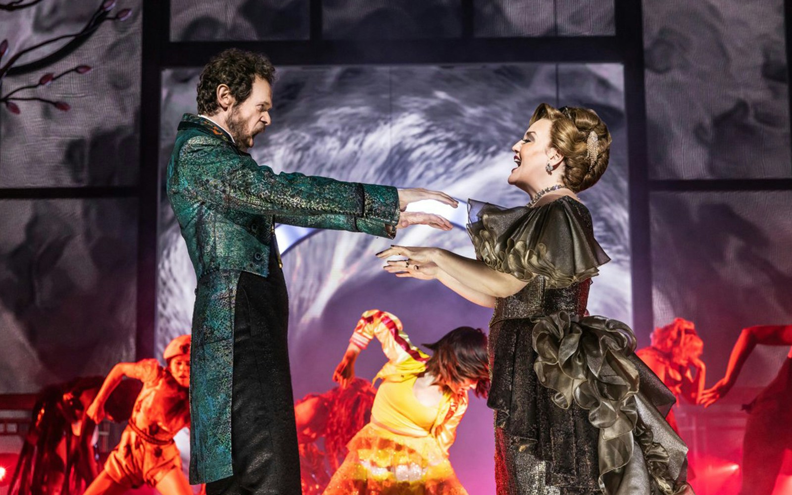 Performers in a dramatic scene from "Once Upon a One More Time" musical.