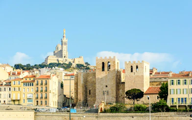 Abbey of Saint Victor with Notre-Dame de la Garde in background, Marseille, France.