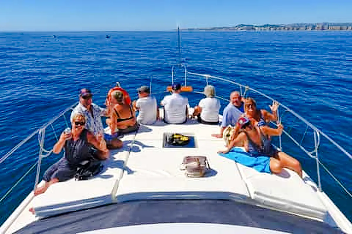 Group enjoying a boat trip on the ocean near Agadir.