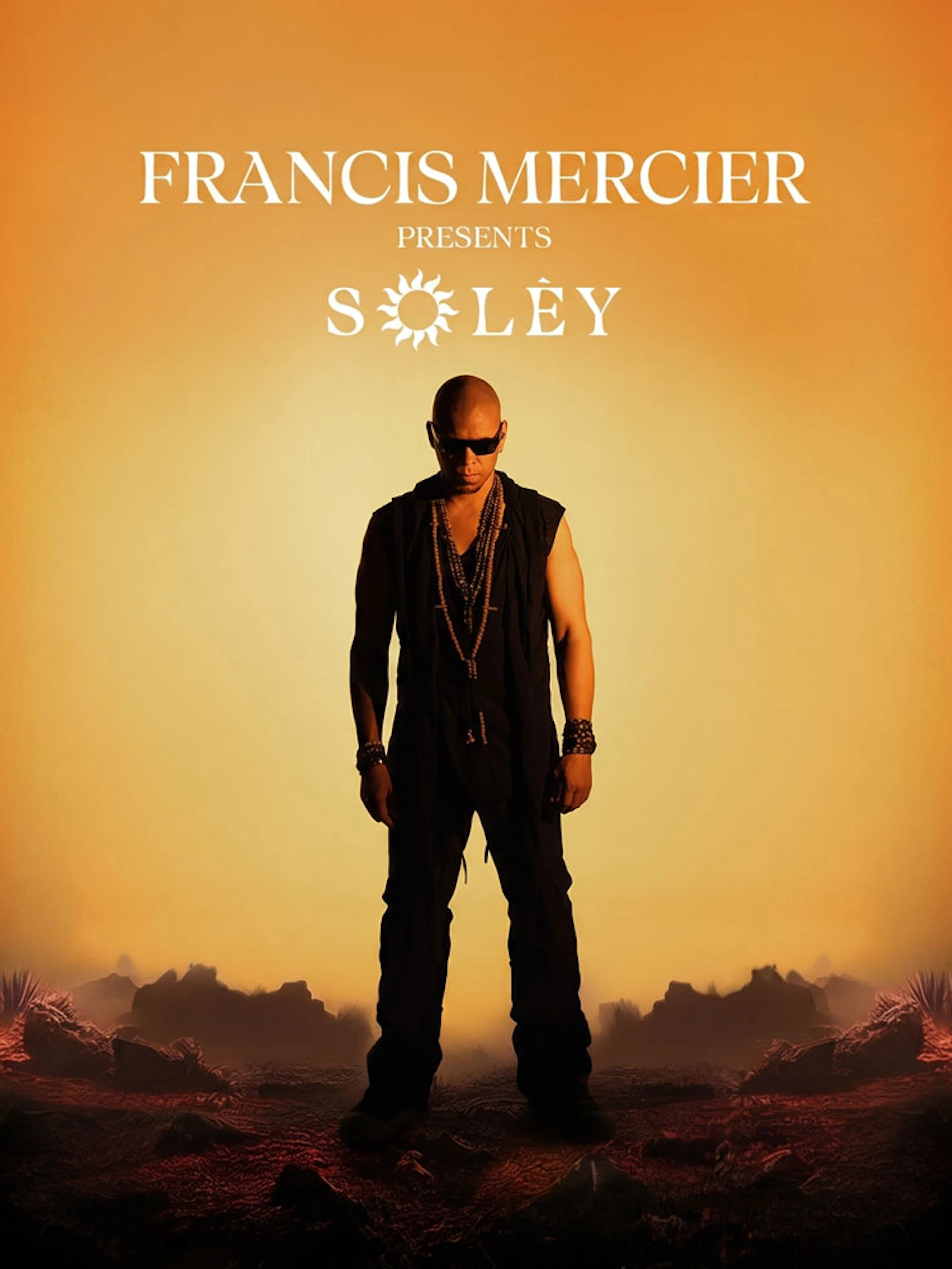 Francis Mercier presents Soley event poster, Ibiza backdrop.