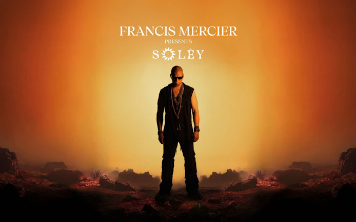 Francis Mercier presents Soley event poster, Ibiza backdrop.