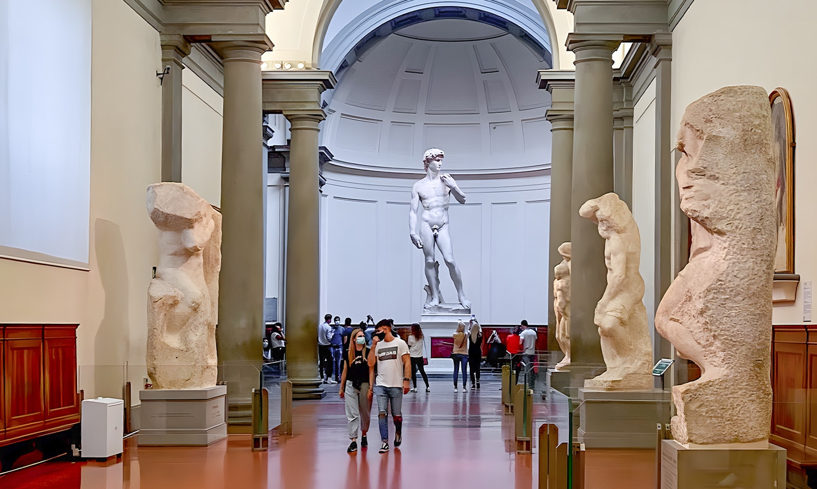 Hall of Prisoners sculptures leading to the Tribune in Accademia Gallery, Florence.