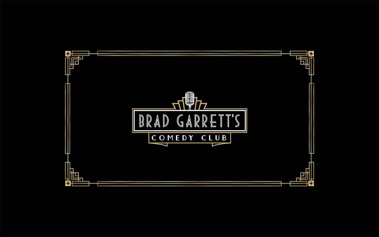 Brad Garrett's Comedy Club logo with art deco design in Las Vegas.