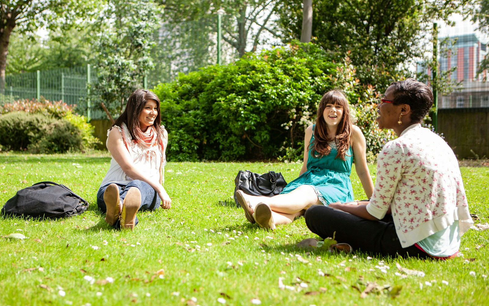 Tourists chilling in a lush garden