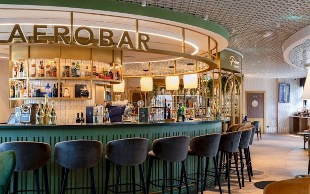 Bar counter at Plaza Premium First, Terminal 1, Leonardo da Vinci-Fiumicino Airport.