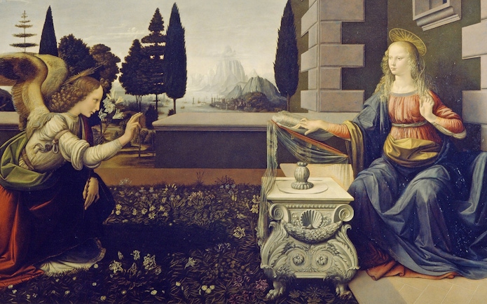 Angel Gabriel and Virgin Mary in a garden, part of Florence in a Day tour with Uffizi Gallery.