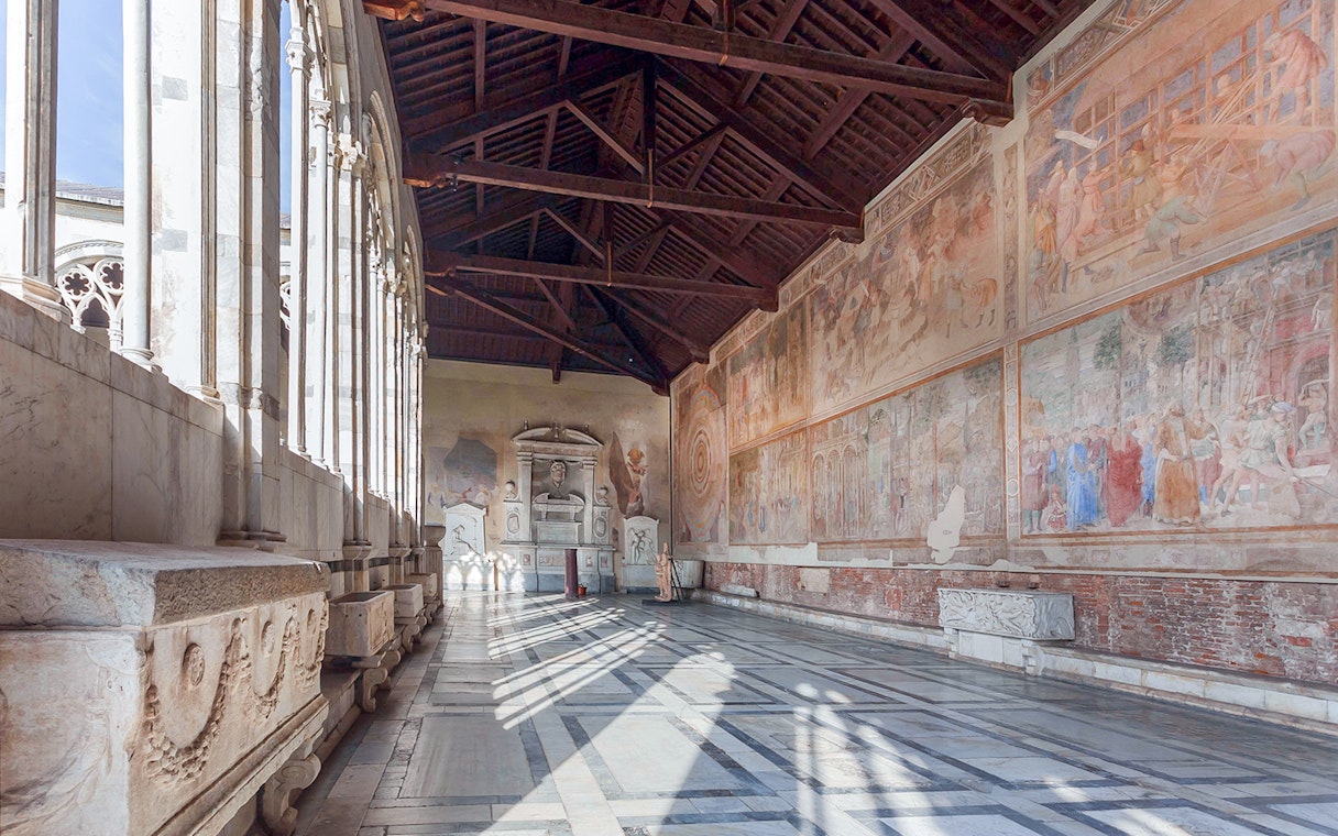 Frescoes inside Pisa Camposanto at Pisa Cathedral Square, Italy.