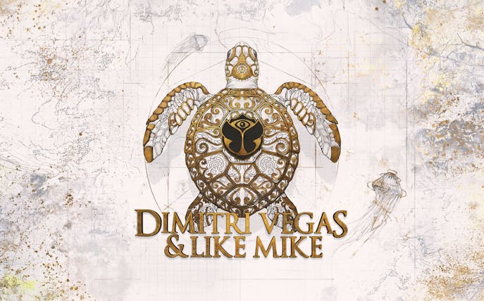 Dimitri Vegas & Like Mike logo with ornate turtle design for Tomorrowland Ushuaïa, Ibiza.