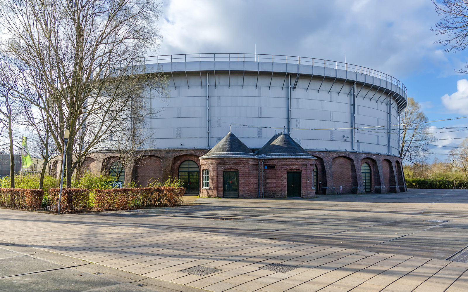 Westergasfabriek cultural park gas holder building in Amsterdam.