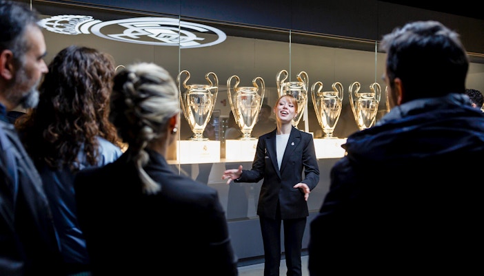 Private guided tour group exploring the iconic Santiago Bernabéu Stadium in Madrid