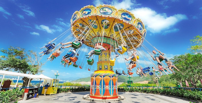 Flying chair ride at VinWonders Nha Trang Theme Park, Vietnam.
