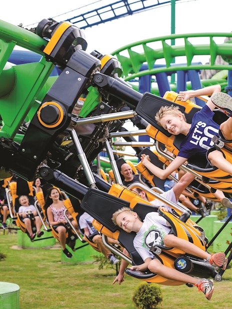 Roller coaster ride at Energylandia amusement park, Poland.