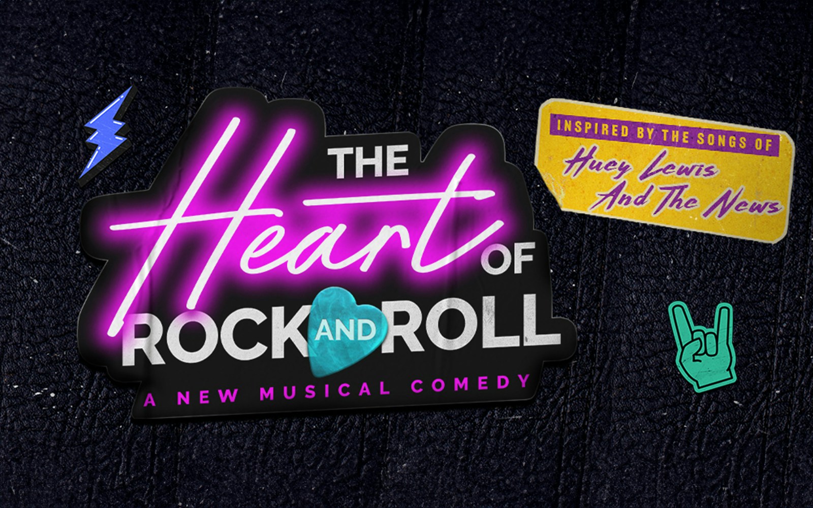 The Heart of Rock and Roll musical logo with neon text and rock symbols.