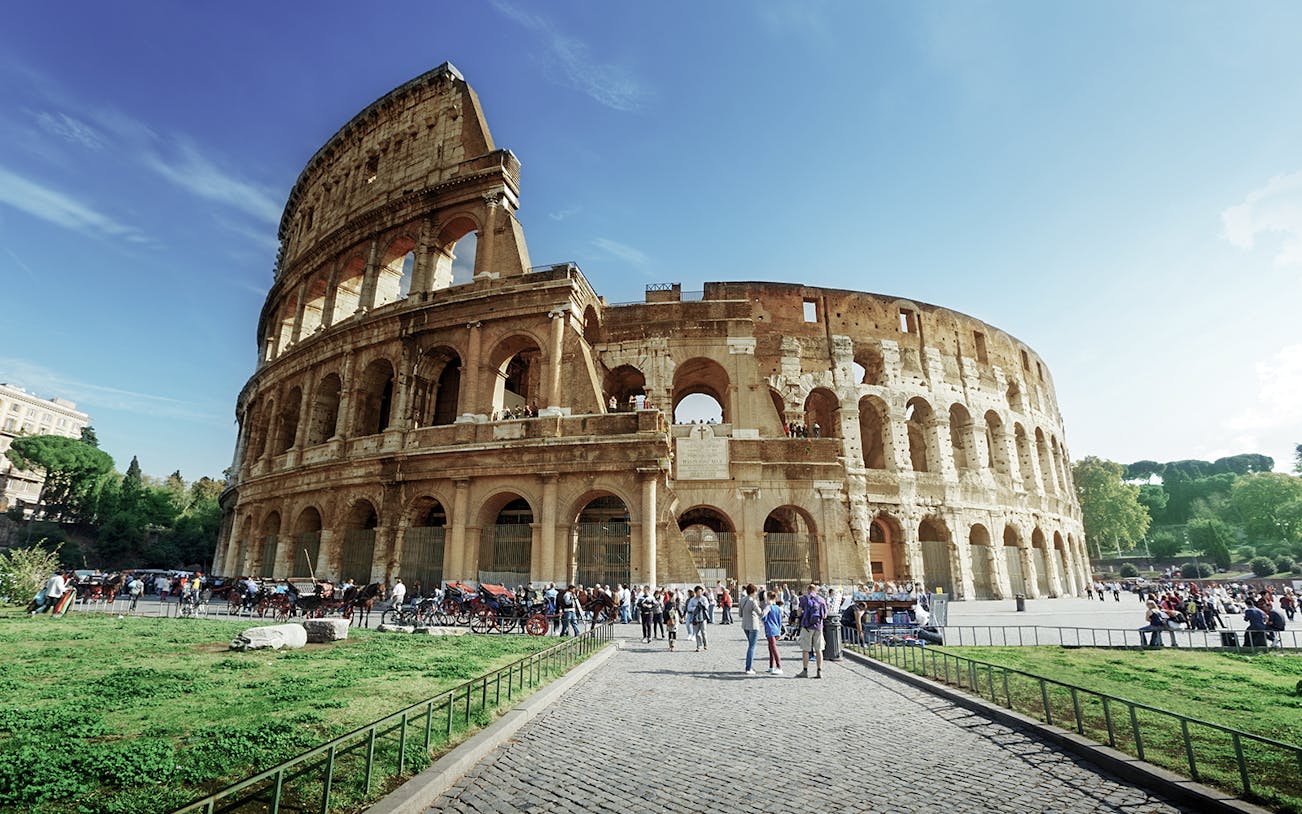 Colosseum in Rome during a golf cart guided tour.