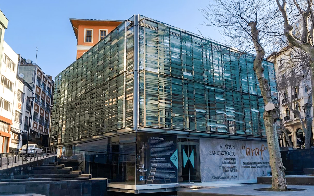 Theodosius Cistern exterior with modern glass facade in Istanbul.