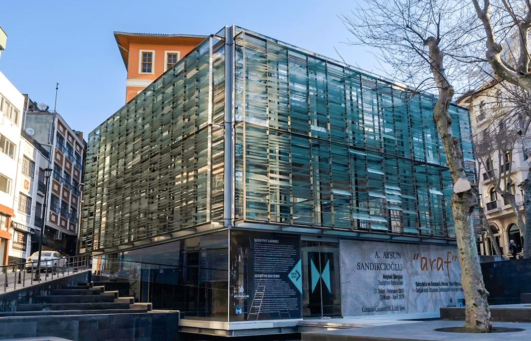 Theodosius Cistern exterior with modern glass facade in Istanbul.