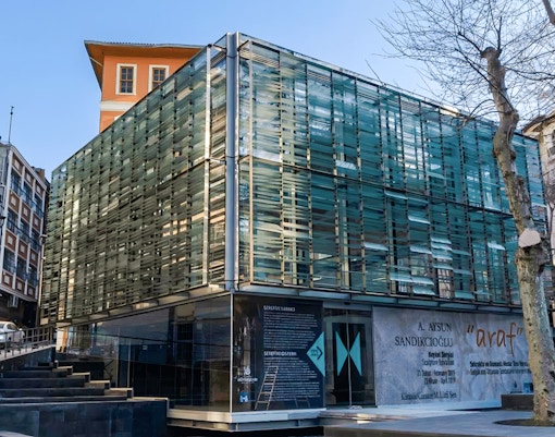 Theodosius Cistern exterior with modern glass facade in Istanbul.