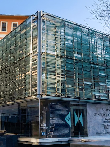 Theodosius Cistern exterior with modern glass facade in Istanbul.