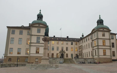 Statue in front of the historic Riddarhuset building in Stockholm, Sweden.