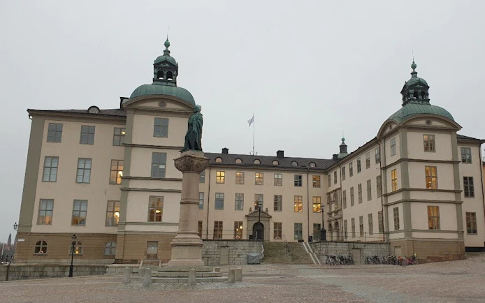 Statue in front of the historic Riddarhuset building in Stockholm, Sweden.