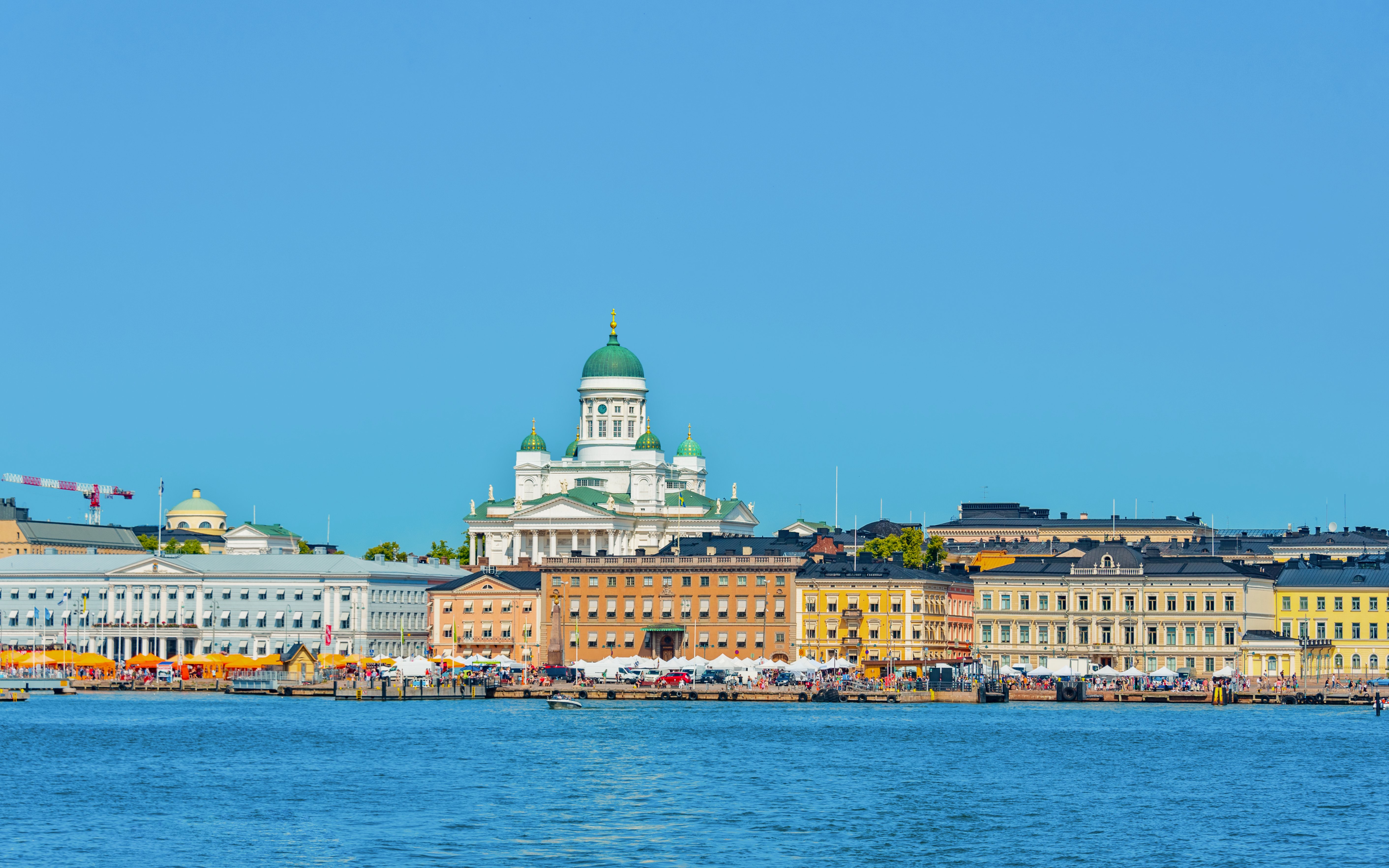 Port of Helsinki with Helsinki Cathedral in the background, Finland.