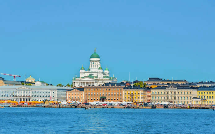 Port of Helsinki with Helsinki Cathedral in the background, Finland.