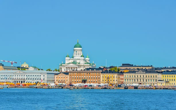 Port of Helsinki with Helsinki Cathedral in the background, Finland.