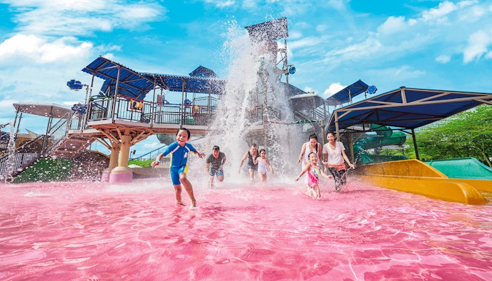 Children playing at Kids Ahoy, Desaru Coast water park, Malaysia.