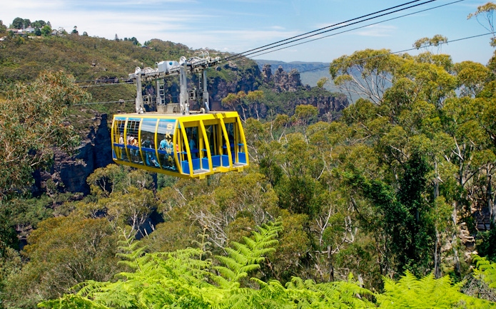Cable car over Blue Mountains forest during Express Tour, Australia.
