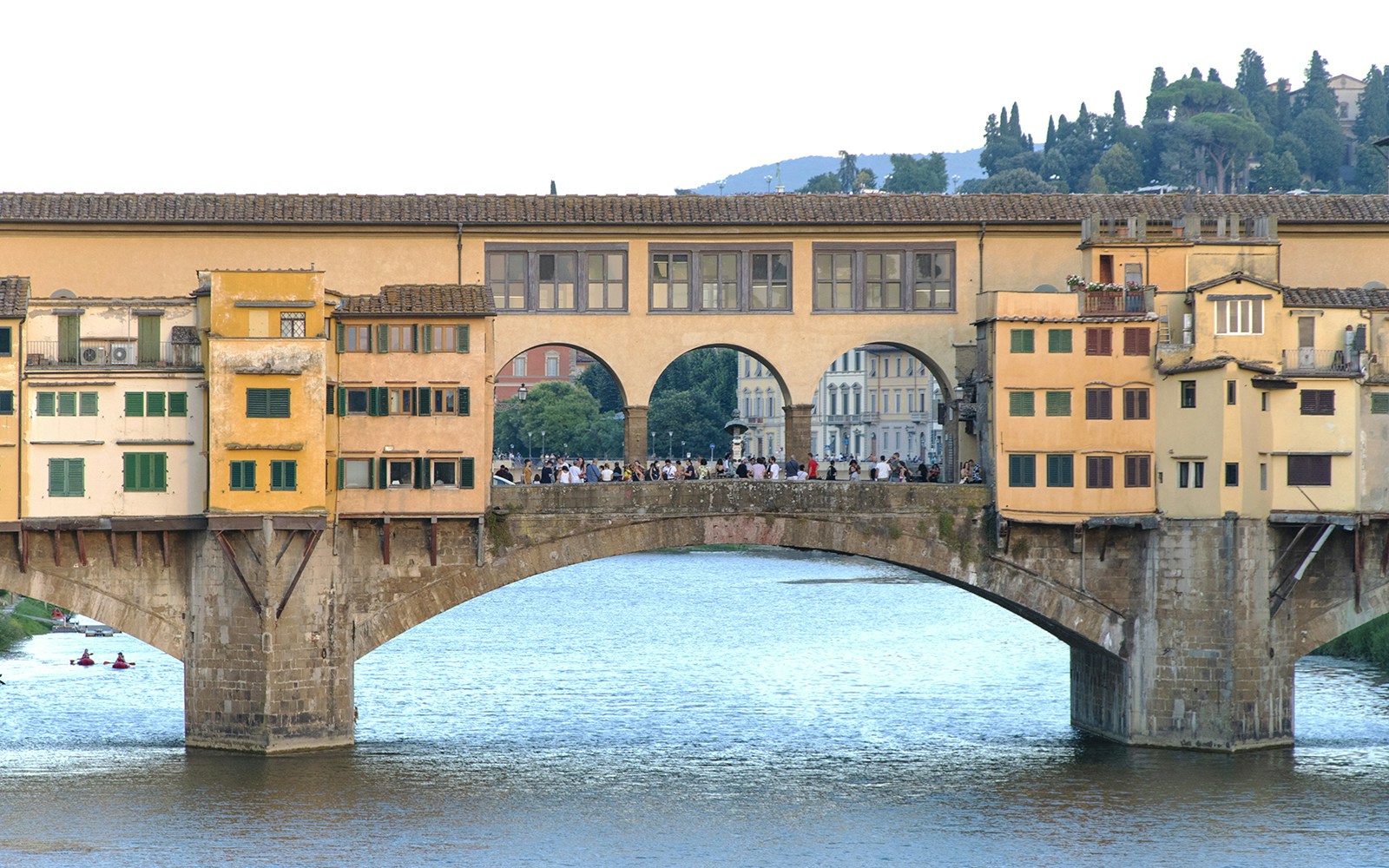Vasari Corridor interior with Renaissance paintings in Florence, Italy.