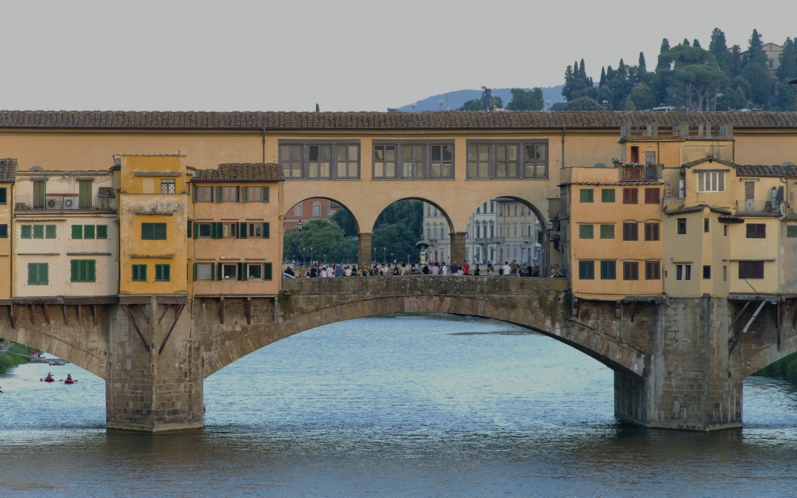 Vasari Corridor interior with Renaissance paintings in Florence, Italy.