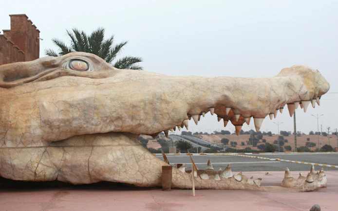Crocodile sculpture at Crocoparc entrance, Morocco.