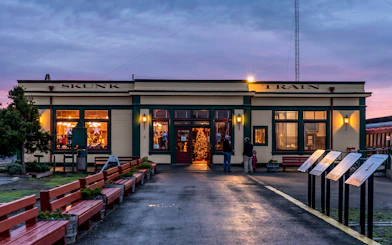 Gift shop entrance at Skunk Train station, Fort Bragg's Pudding Creek Express.