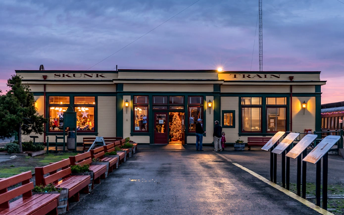 Gift shop entrance at Skunk Train station, Fort Bragg's Pudding Creek Express.