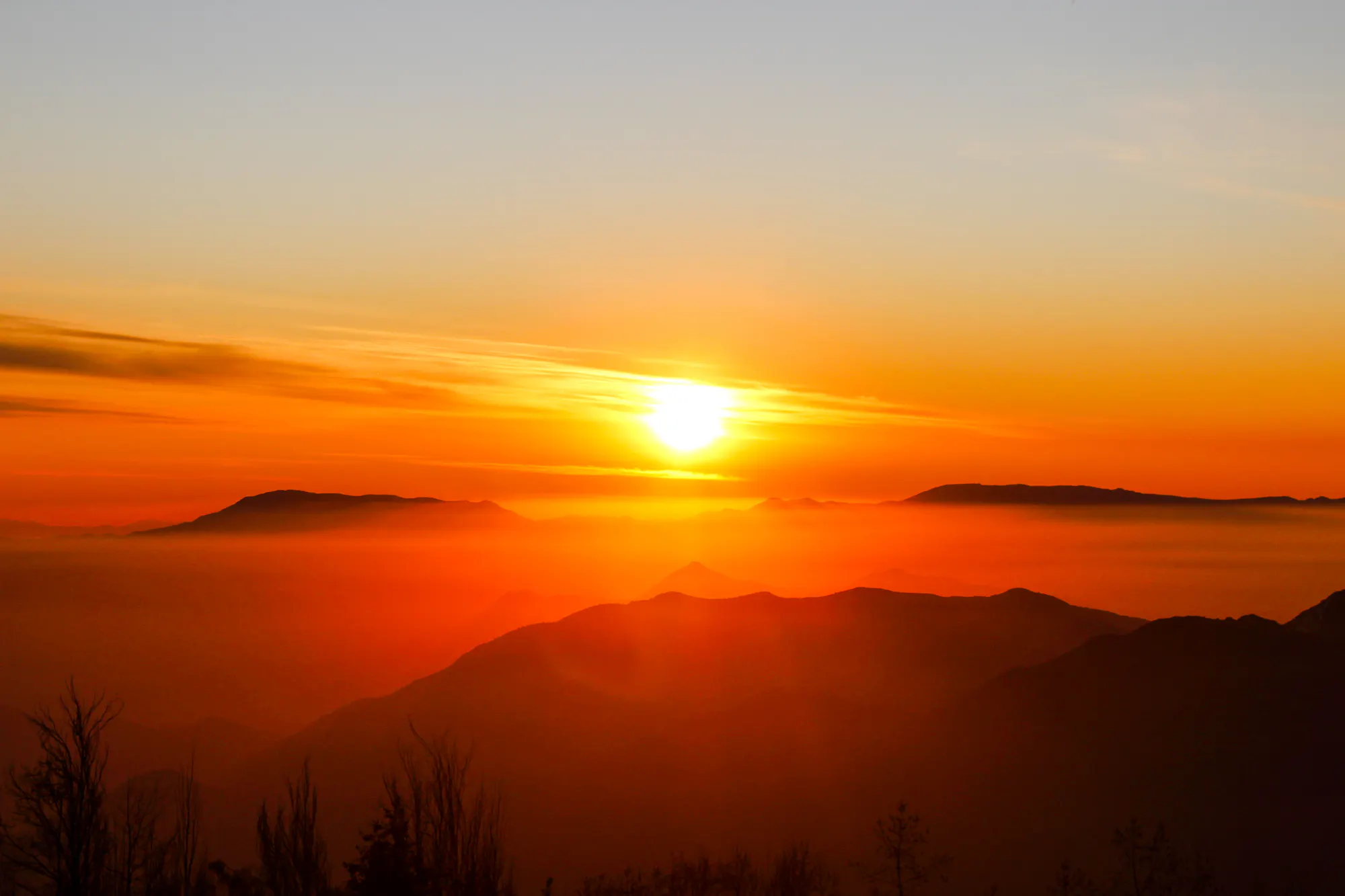 Sunset over the Andes Mountains near Santiago, Chile.