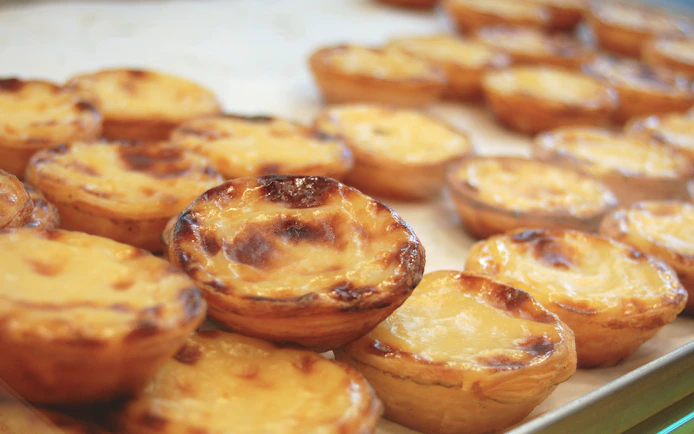Portuguese custard tarts on display at Nata bakery.