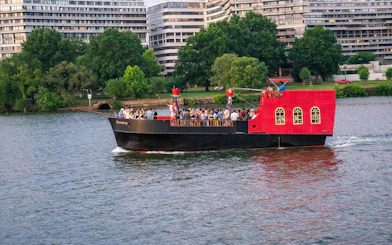 Boomerang Pirate Ship cruising with partygoers on the Potomac River, Washington DC.