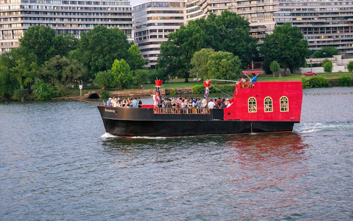 Boomerang Pirate Ship cruising with partygoers on the Potomac River, Washington DC.