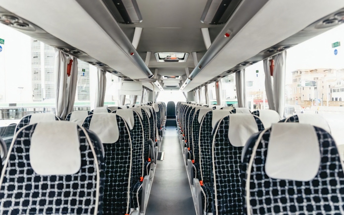 Interior seating of ATVO airport transfer bus in Venice.