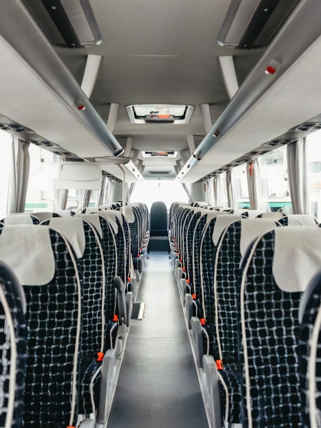 Interior seating of ATVO airport transfer bus in Venice.