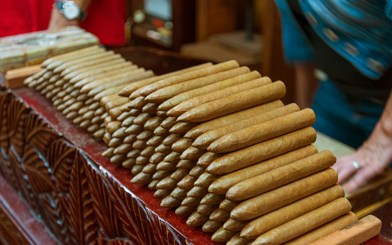 Cigar shop interior with tobacco products in Little Havana, Miami.