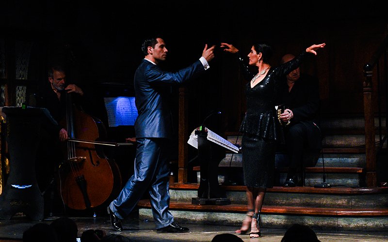Tango dancers performing at Aljibe Tango Show in Buenos Aires, Argentina.