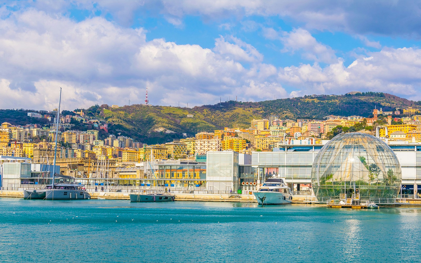 Genoa Aquarium interior with diverse marine life exhibits and visitors exploring.